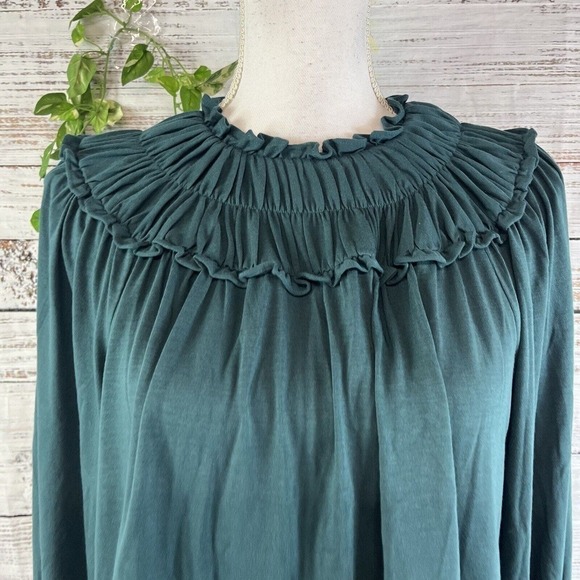 Ann Taylor Blouse Top sz Extra Small Teal Jersey Smocking Prairie Modest Stretch - Picture 4 of 14